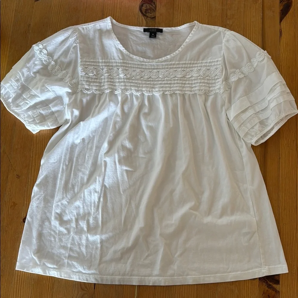 JCrew White Lace Yoke puffy Short Sleeve Women's Top - Picture 1 of 7